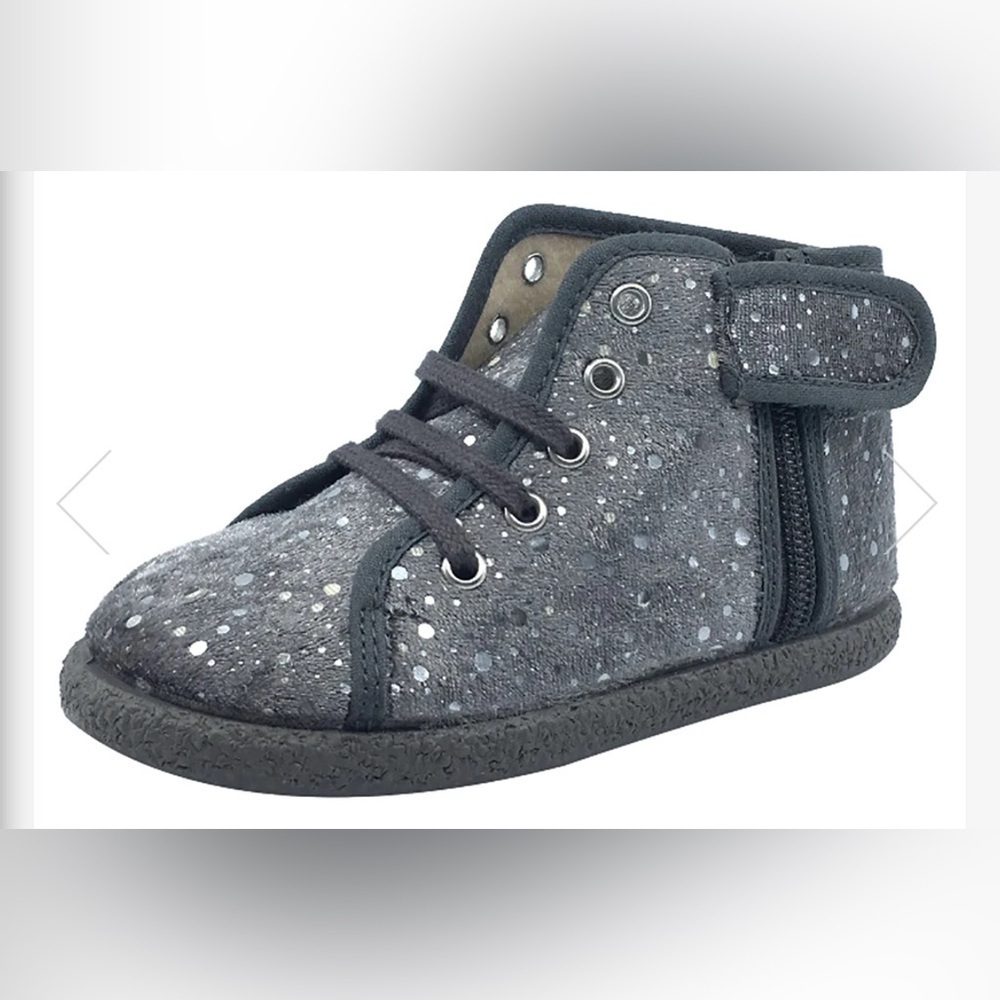 CHILDRENCHIC GIRL'S SIDE-ZIP CHUKKA BOOT, GREY SILVER BUBBLE VELVET Size 8.5
